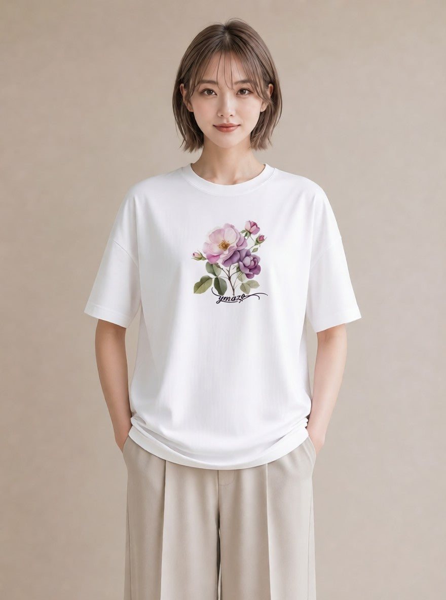 デザインTシャツ レディース バラ 薔薇 ローズ 花 花柄 イラスト ガーリー クリスマス 旅行 白T