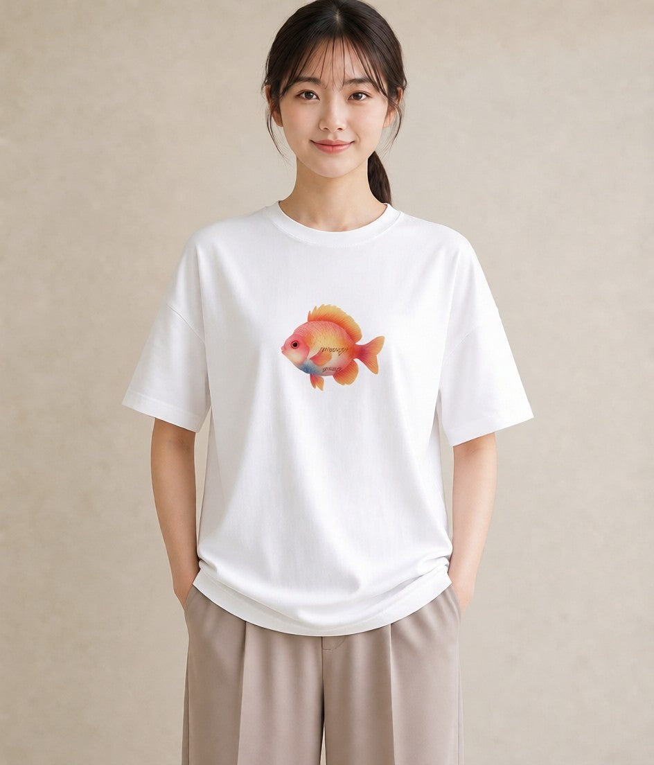 半袖Tシャツ レディース たい焼き 食べ物 フード イラスト 可愛い ビーチ デイリーウェア 白T YMAZO