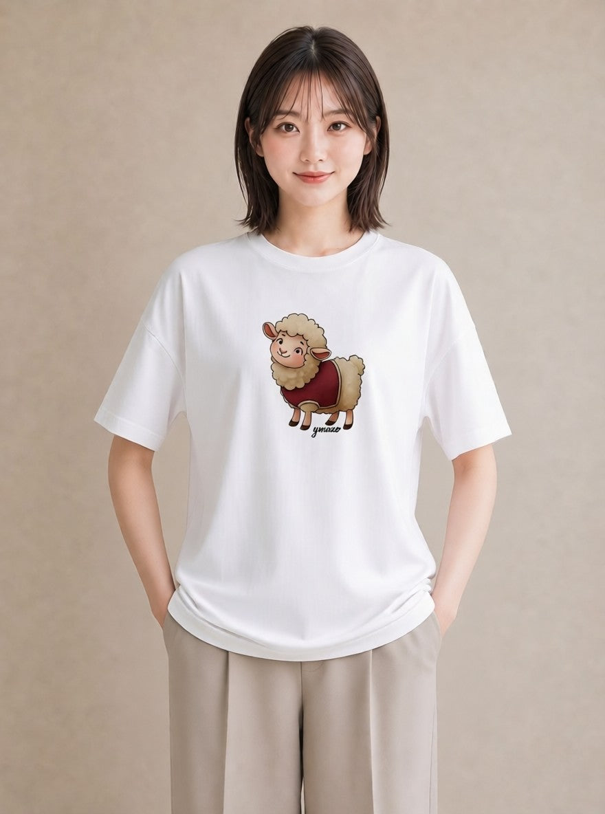 グラフィックTシャツ レディース ひつじ 動物 アニマル イラスト 手描き風 親子 20代 白T YMAZO