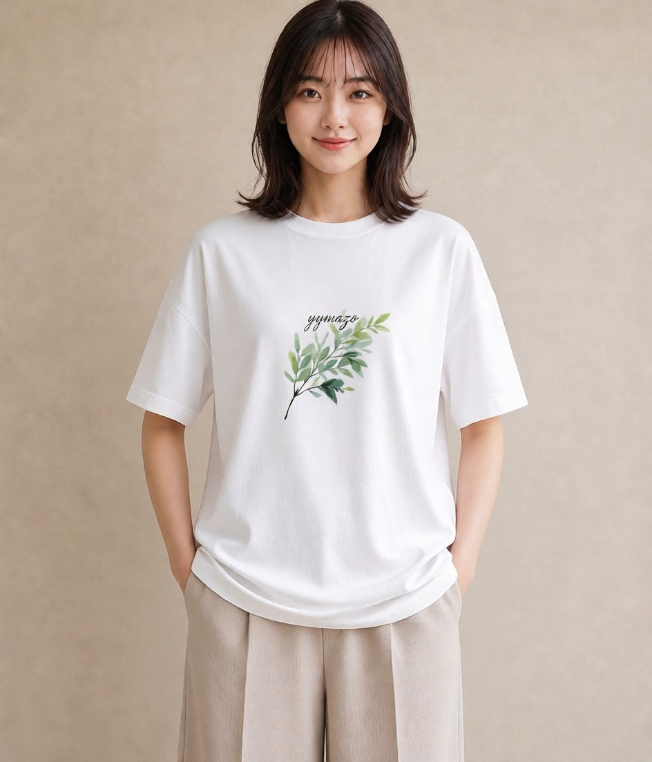 グラフィックTシャツ レディース ユーカリ 植物 ボタニカル イラスト ゆるコーデ ペアコーデ 秋コーデ 白T YMAZO