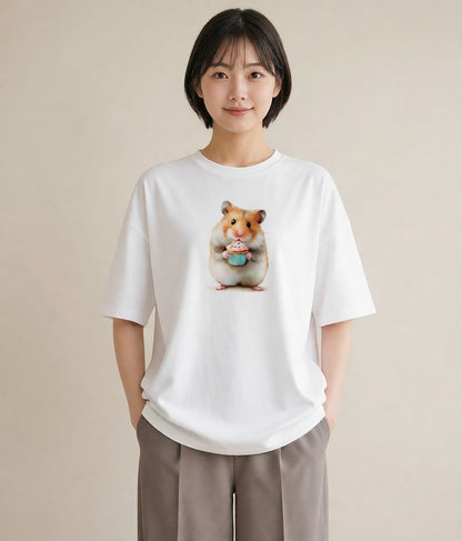 グラフィックTシャツ レディース モルモット ペット 動物 イラスト ユニーク 在宅 公園 白T YMAZO