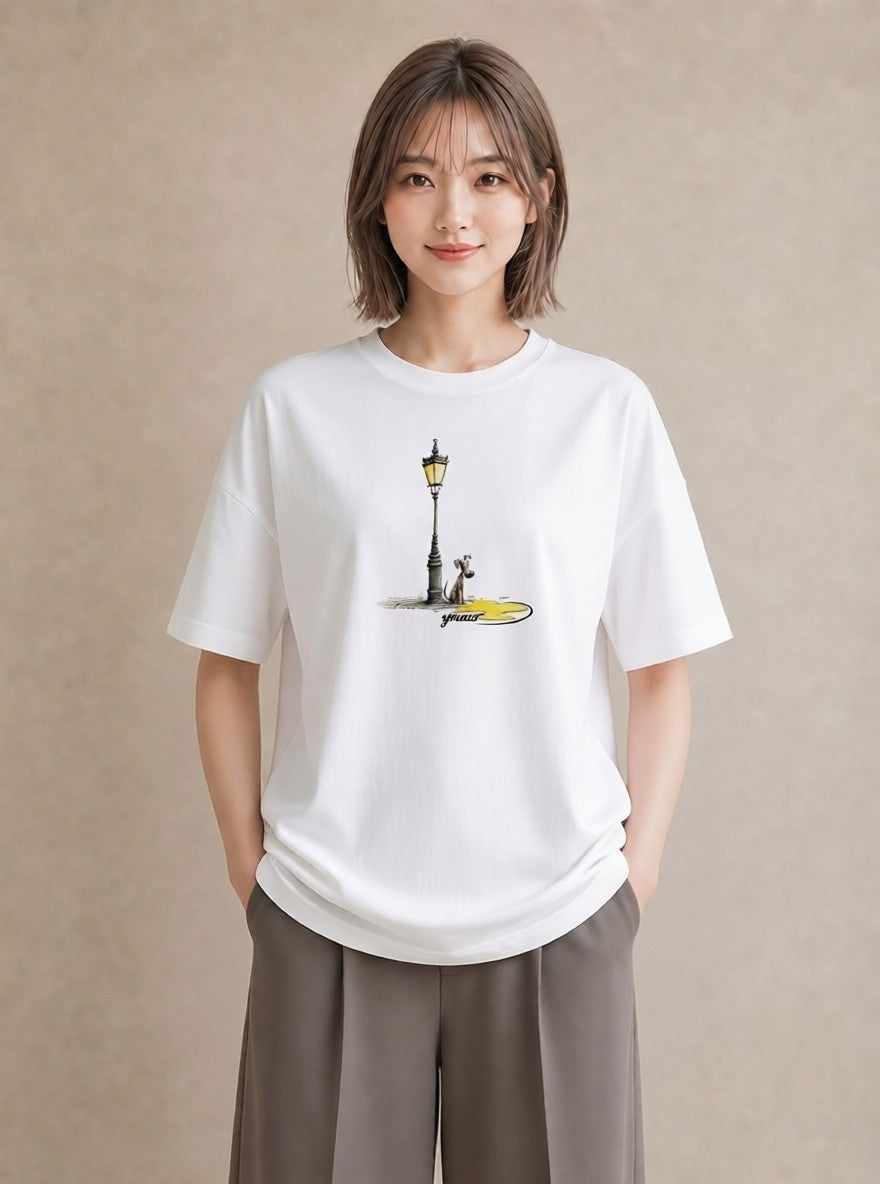 Tシャツ レディース 街灯 夜霧 夜 ナチュラル アンティーク イラスト レイヤード 友達ギフト 白T YMAZO