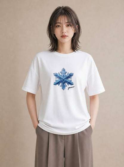 Tシャツ レディース 雪の結晶 星空 宇宙 イラスト 普段使い デイリーウェア 休日 白T YMAZO