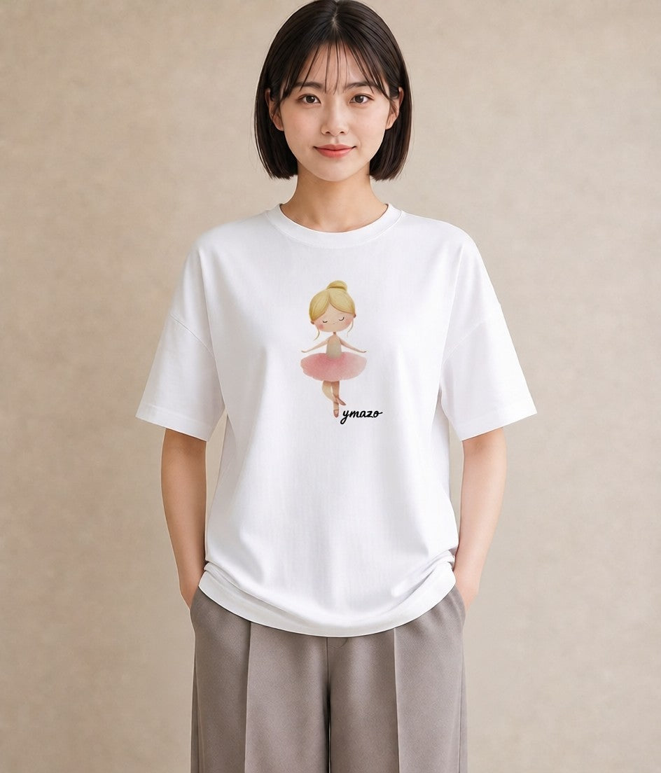 デザインTシャツ レディース バレエシューズ バレエ トウシューズ ナチュラル アンティーク イラスト お洒落 敬老の日 ホワイトデー 白T YMAZO