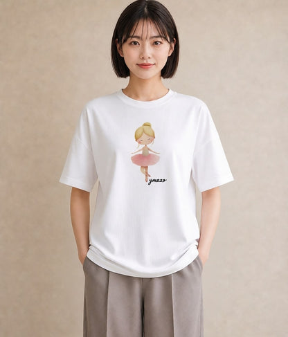デザインTシャツ レディース バレエシューズ バレエ トウシューズ ナチュラル アンティーク イラスト お洒落 敬老の日 ホワイトデー 白T YMAZO