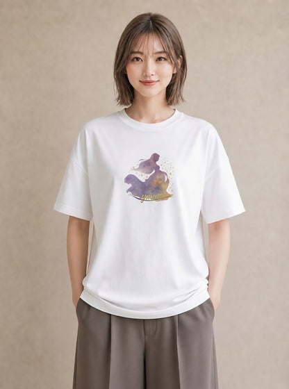 デザインTシャツ レディース 天の川 星空 宇宙 イラスト ナチュラル 春服 ミセス 白T YMAZO