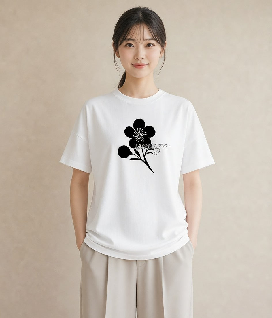 プリントTシャツ レディース さくら 桜 桜の枝 イラスト 普段使い 女子会 お揃い 白T YMAZO