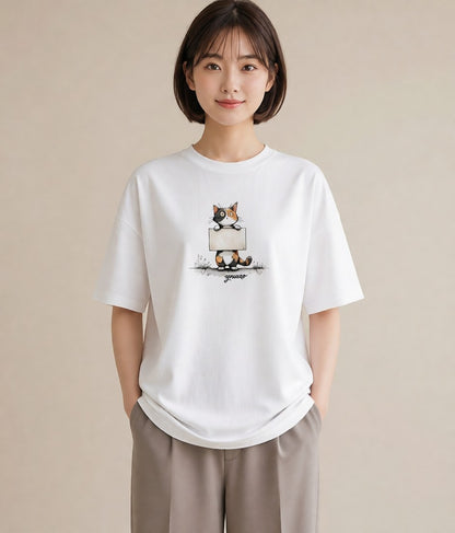 プリントTシャツ レディース 靴下猫 猫 ねこ イラスト きれいめ ホワイトデー 春服 白T YMAZO
