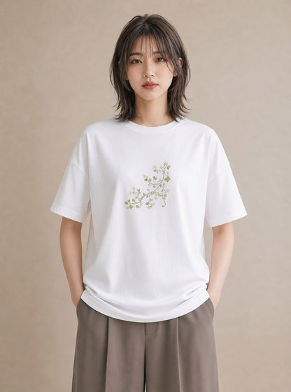 プリントTシャツ レディース つる 植物 ボタニカル イラスト 線画 散歩 お出かけ 白T YMAZO