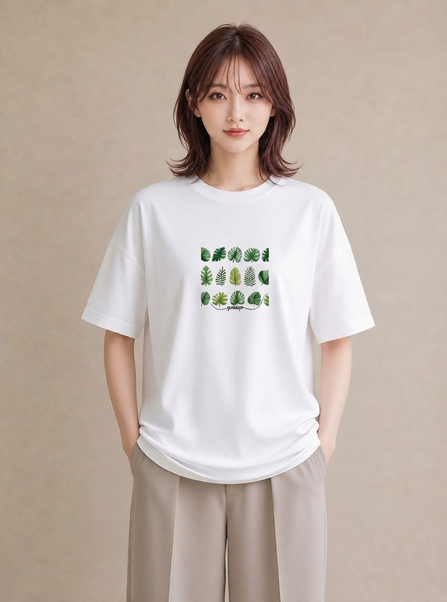 Tシャツ レディース モンステラ 植物 ボタニカル イラスト 手描き風 送別ギフト 通勤 白T YMAZO