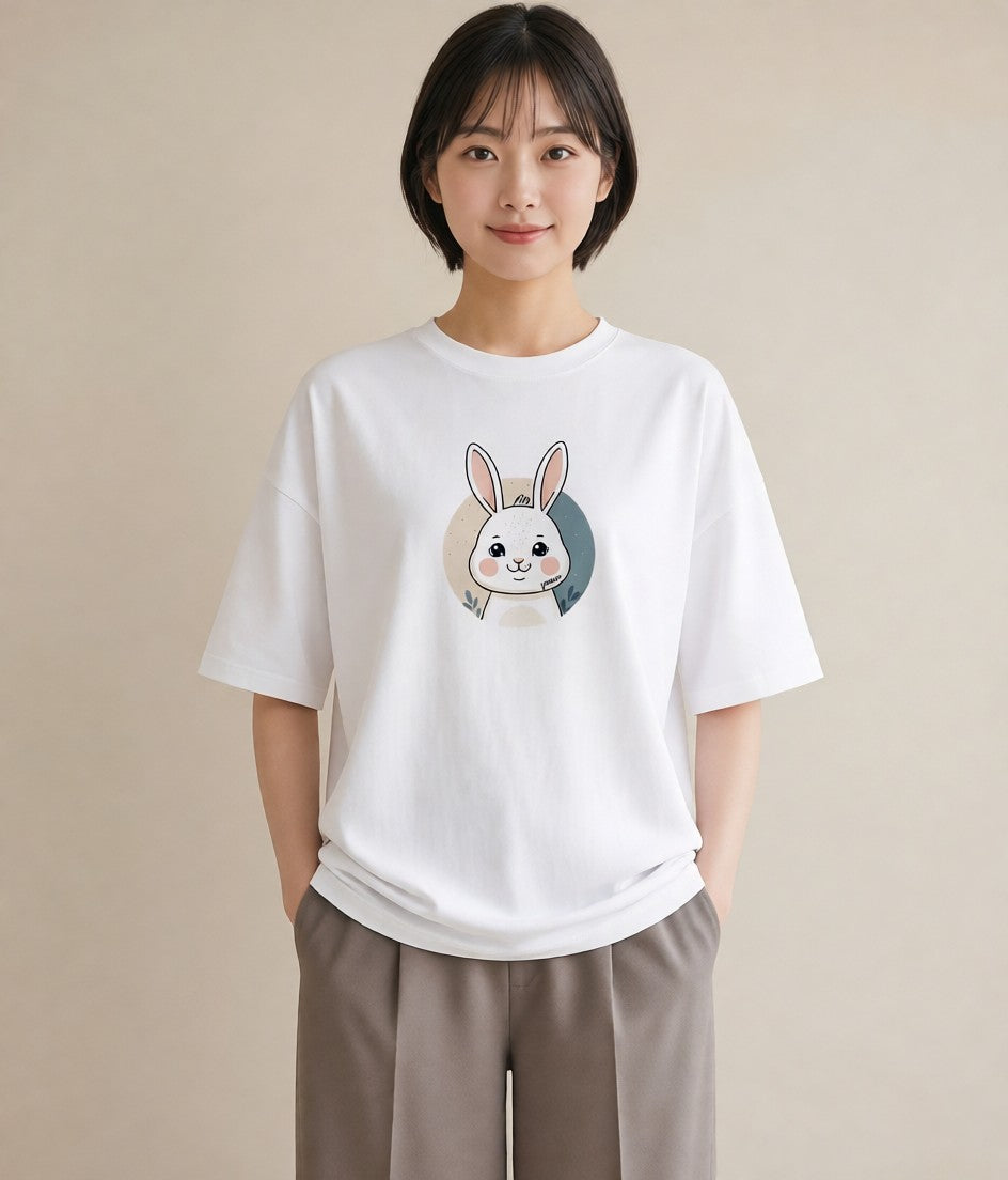 デザインTシャツ レディース うさちゃん ペット 動物 イラスト ユニーク ホワイトデー 春服 白T YMAZO