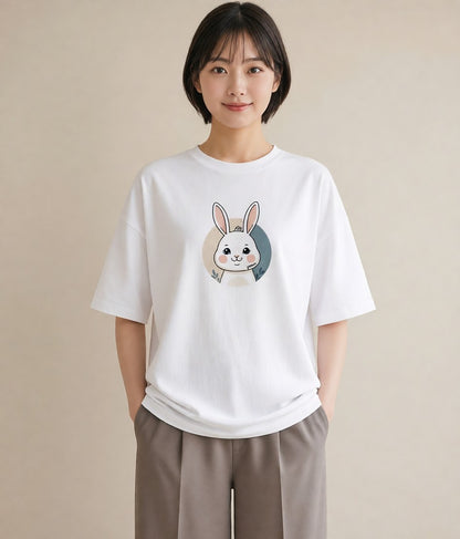 デザインTシャツ レディース うさちゃん ペット 動物 イラスト ユニーク ホワイトデー 春服 白T YMAZO