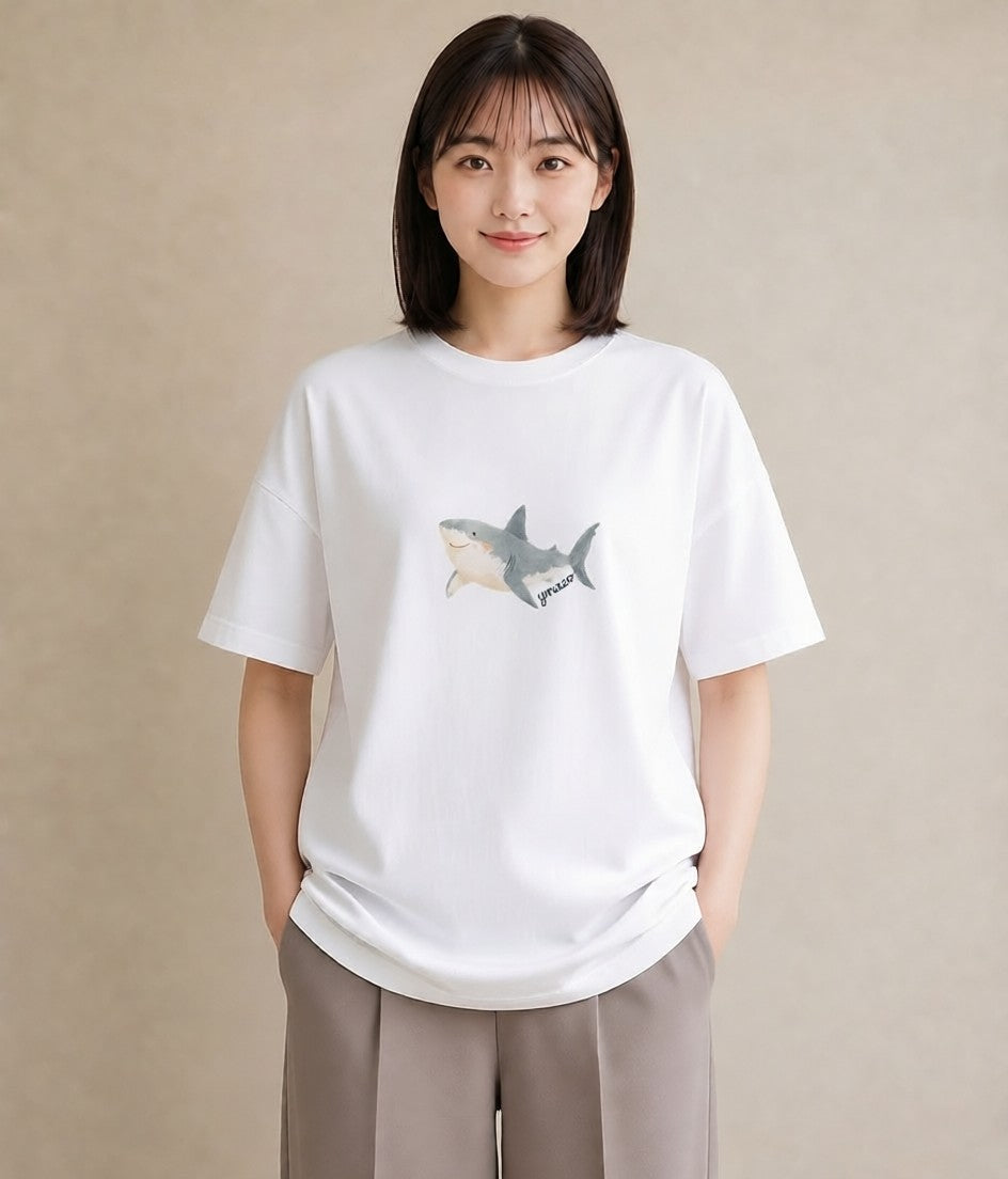 プリントTシャツ レディース ジンベエザメ 海の生き物 海 イラスト お洒落 20代 カジュアルコーデ 白T YMAZO