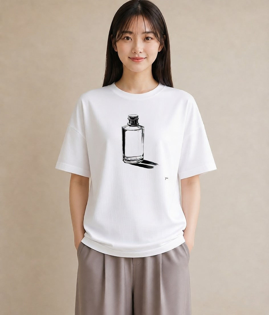 半袖Tシャツ レディース 香水 香水瓶 パフューム イラスト お洒落 綿100 デート 白T YMAZO