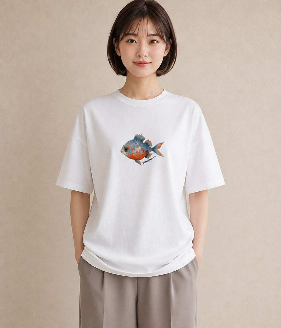 プリントTシャツ レディース 熱帯魚 ペット 動物 イラスト ポップ ラフ レイヤード 白T YMAZO