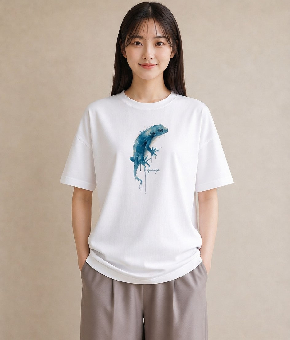グラフィックTシャツ レディース レオパ ペット 動物 イラスト ミニマル 海 カフェ巡り 白T YMAZO