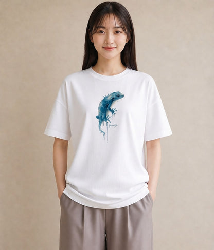 グラフィックTシャツ レディース レオパ ペット 動物 イラスト ミニマル 海 カフェ巡り 白T YMAZO