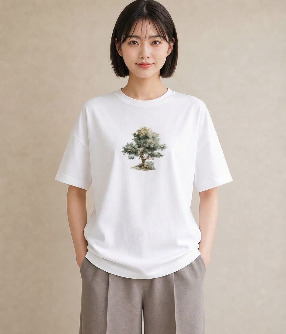 グラフィックTシャツ レディース 青の水彩 風景 ブルー ナチュラル アンティーク イラスト 可愛い 旅行用 海 白T YMAZO