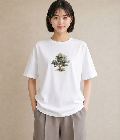 グラフィックTシャツ レディース 青の水彩 風景 ブルー ナチュラル アンティーク イラスト 可愛い 旅行用 海 白T YMAZO