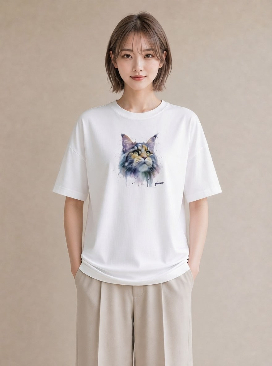 グラフィックTシャツ レディース 猫好き 猫 ねこ イラスト ミニマル お出かけ 普段着 白T YMAZO
