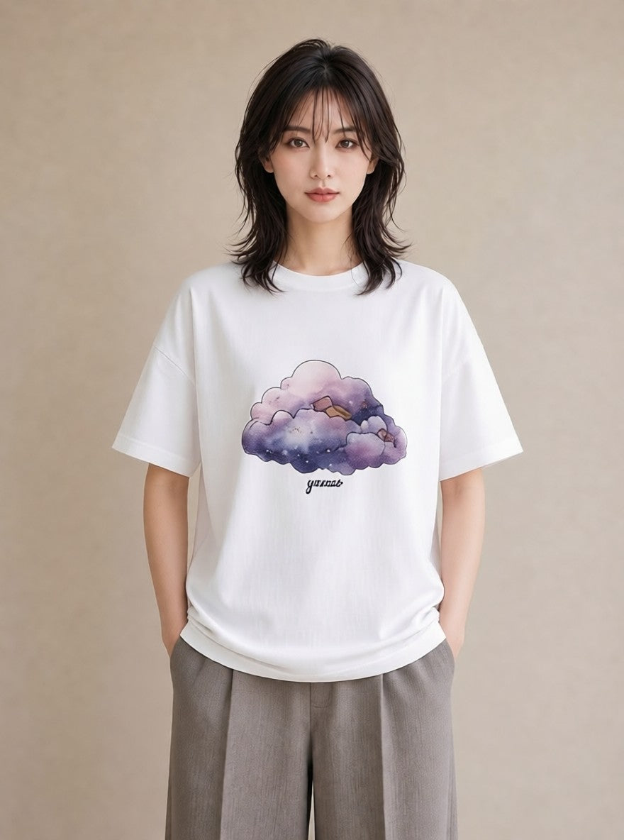 デザインTシャツ レディース オーロラ 星空 宇宙 イラスト 旅行コーデ おしゃれギフト 社会人 白T YMAZO