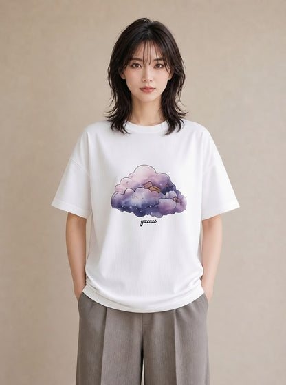 デザインTシャツ レディース オーロラ 星空 宇宙 イラスト 旅行コーデ おしゃれギフト 社会人 白T YMAZO