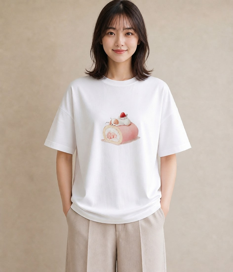 グラフィックTシャツ レディース プリン 食べ物 フード イラスト アート風 クリスマス 旅行 白T YMAZO
