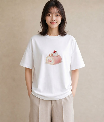 グラフィックTシャツ レディース プリン 食べ物 フード イラスト アート風 クリスマス 旅行 白T YMAZO