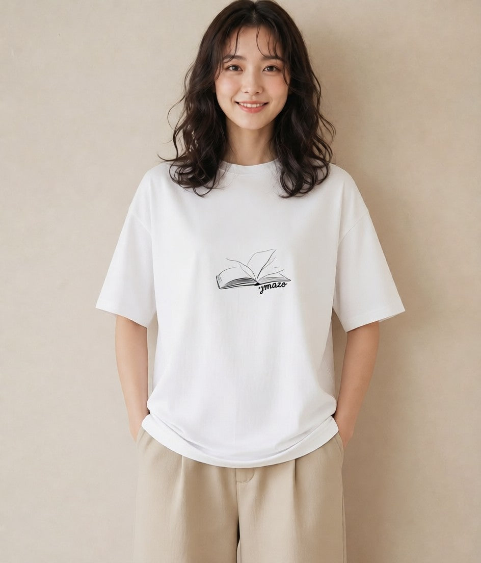 プリントTシャツ レディース 本 読書 ブック イラスト レトロ 敬老の日 ホワイトデー 白T YMAZO