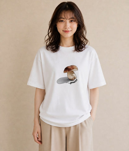 Tシャツ レディース きのこ 植物 ボタニカル イラスト 抜け感 ギフト 母の日 白T YMAZO