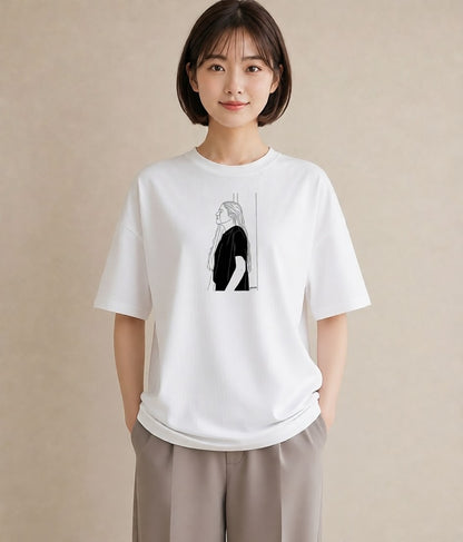 Tシャツ レディース 女の子 ガール 後ろ姿 イラスト ラフ 散歩 お出かけ 白T YMAZO
