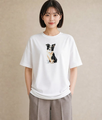 半袖Tシャツ レディース ボーダーコリー 犬 いぬ イラスト ゆるかわ 女性 旅行用 白T YMAZO