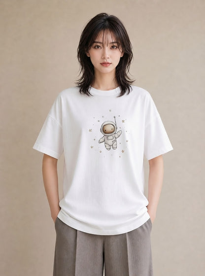 グラフィックTシャツ レディース 宇宙 星空 イラスト ミニマル カフェ巡り 女子会 白T YMAZO