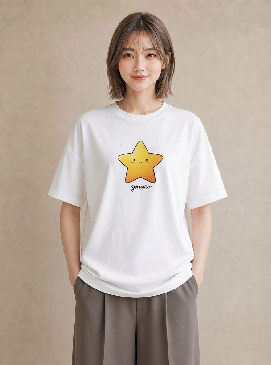 半袖Tシャツ レディース 星 星空 宇宙 イラスト フェミニン 普段着 週末コーデ 白T YMAZO
