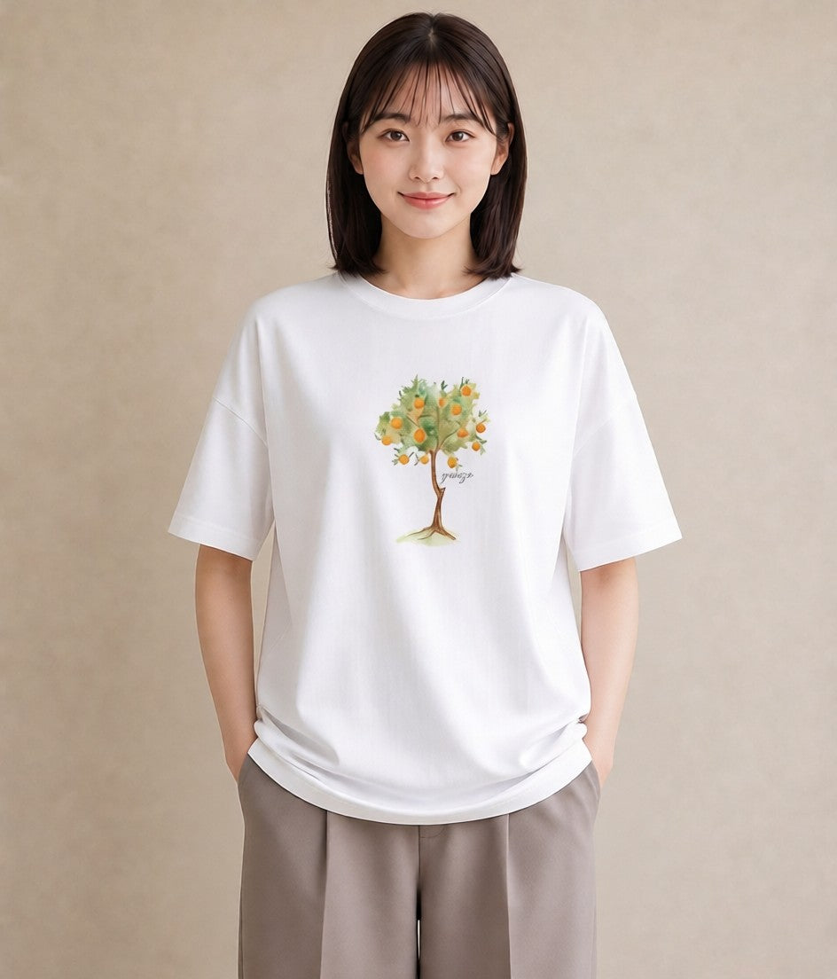 プリントTシャツ レディース みかん 食べ物 フード イラスト アート風 春コーデ 姉妹 白T YMAZO
