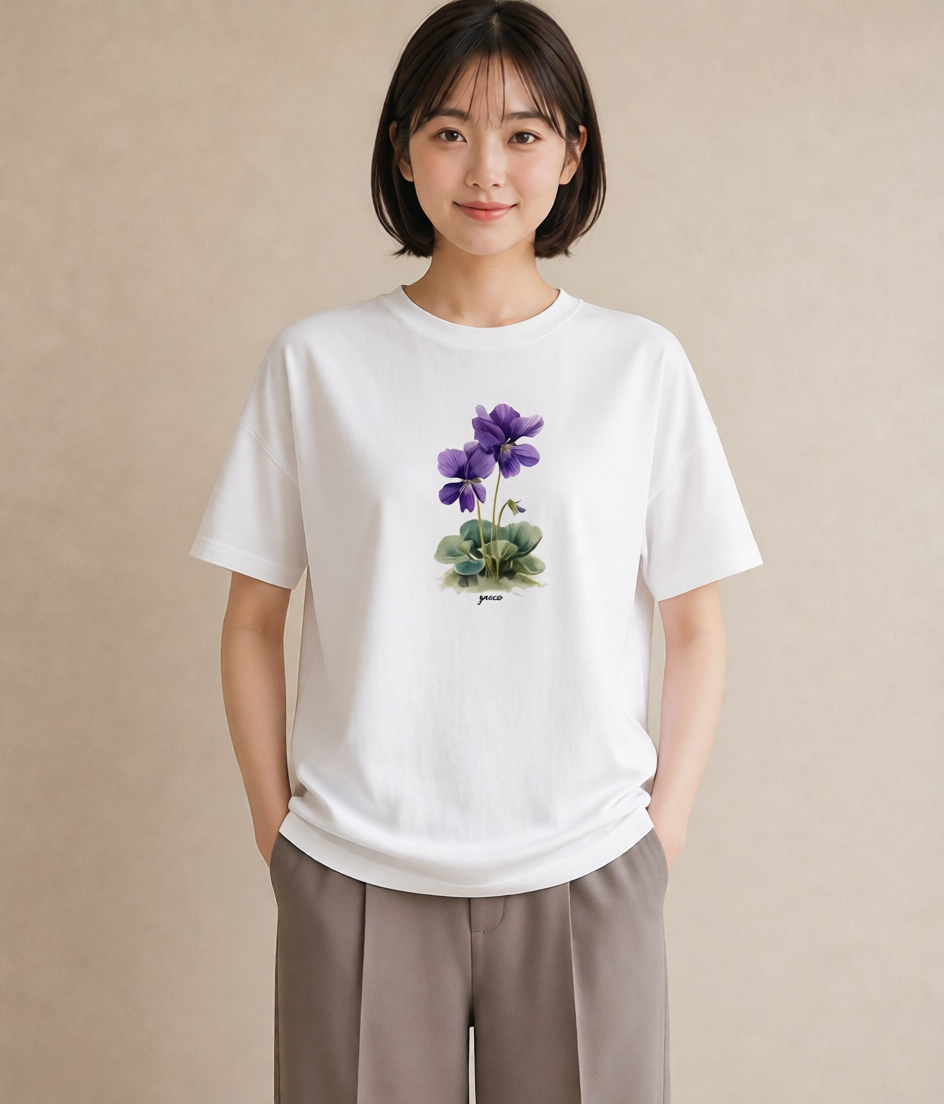 グラフィックTシャツ レディース パンジー 花 花柄 イラスト 普段使い 通学 誕生日プレゼント 白T YMAZO
