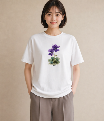 グラフィックTシャツ レディース パンジー 花 花柄 イラスト 普段使い 通学 誕生日プレゼント 白T YMAZO