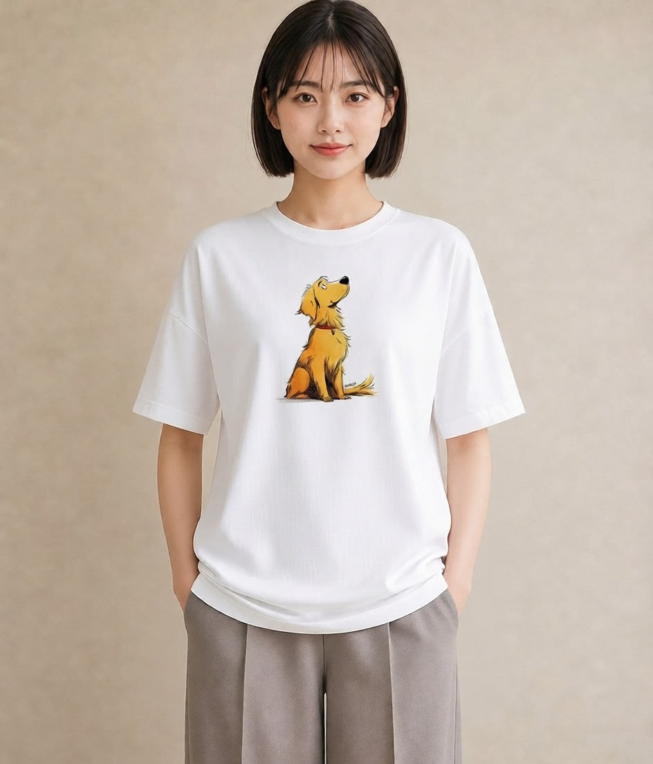 プリントTシャツ レディース ゴールデンレトリバー ゴールデン 犬 いぬ イラスト ラフ 母娘コーデ 自分用 白T YMAZO