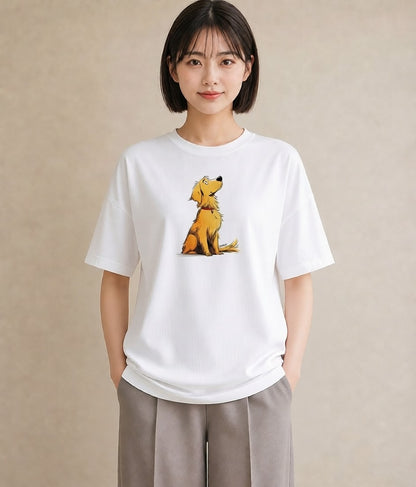 プリントTシャツ レディース ゴールデンレトリバー ゴールデン 犬 いぬ イラスト ラフ 母娘コーデ 自分用 白T YMAZO