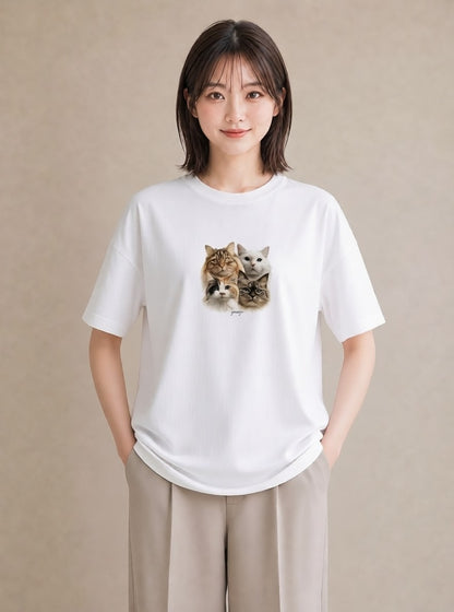 デザインTシャツ レディース 猫 ねこ イラスト ラフカジュアル 部屋着 女性向けギフト 白T YMAZO