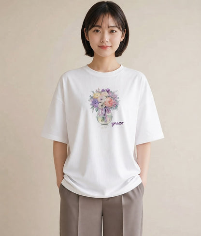 プリントTシャツ レディース ガラス瓶 小枝 ボタニカル ナチュラル アンティーク イラスト シック 通勤 在宅 白T YMAZO