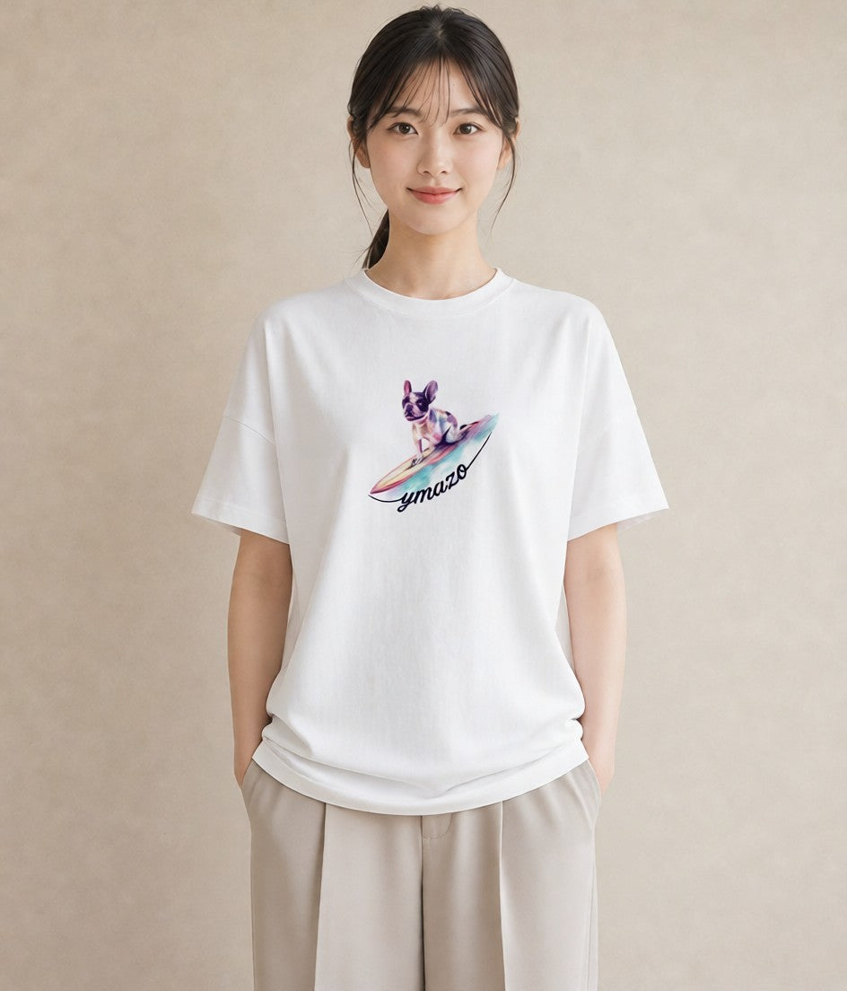 プリントTシャツ レディース フレンチブルドッグ フレブル 犬 いぬ イラスト ヴィンテージ風 社会人 女性 白T YMAZO