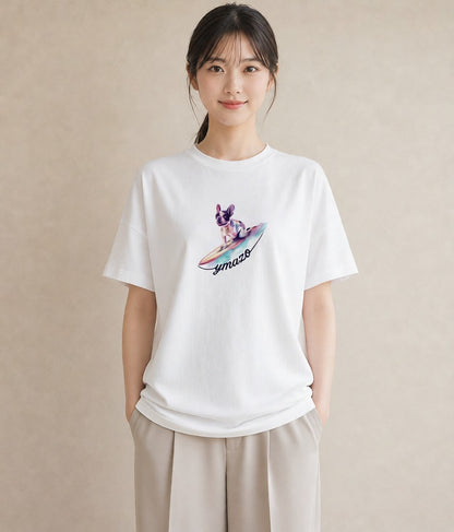 プリントTシャツ レディース フレンチブルドッグ フレブル 犬 いぬ イラスト ヴィンテージ風 社会人 女性 白T YMAZO