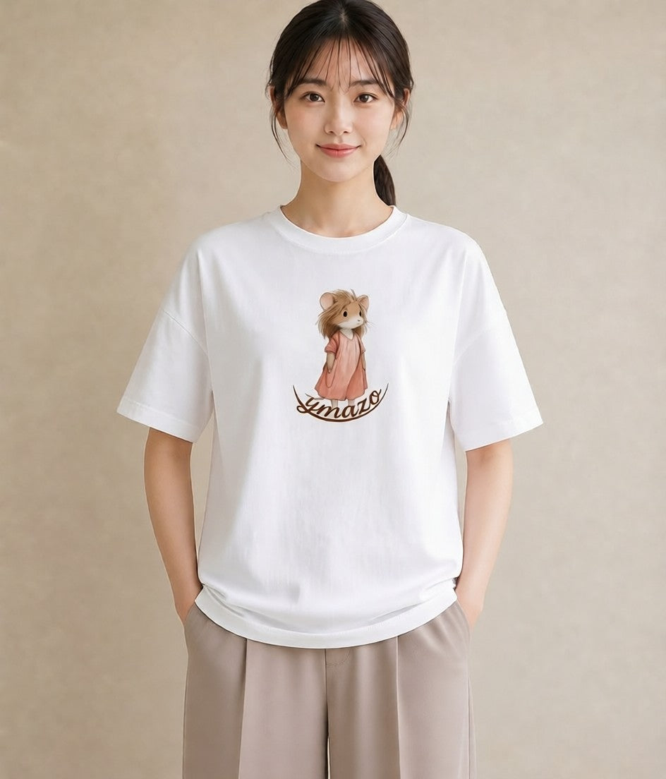 デザインTシャツ レディース ゴールデンハムスター ペット 動物 イラスト ボタニカル 綿100 デート 白T YMAZO
