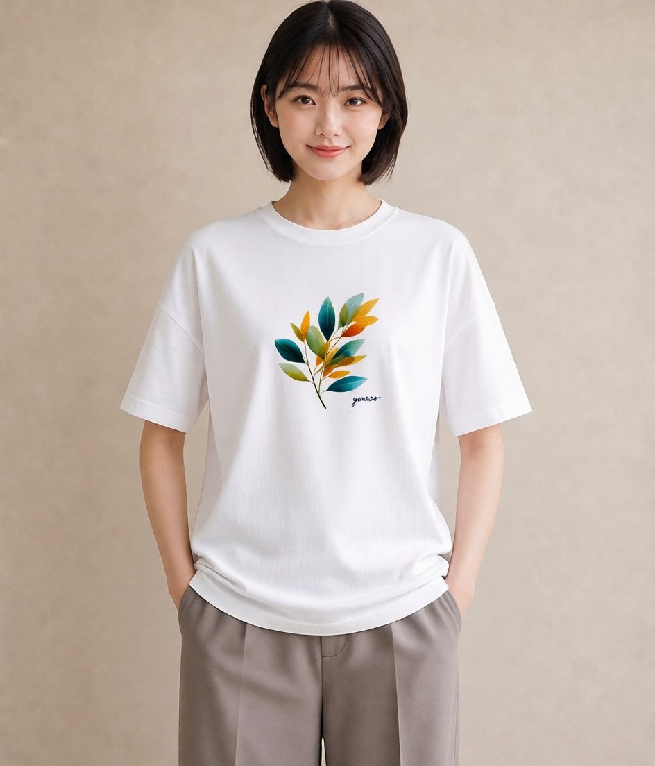半袖Tシャツ レディース ボタニカル 植物 イラスト 個性的 ホワイトデー 春服 白T YMAZO