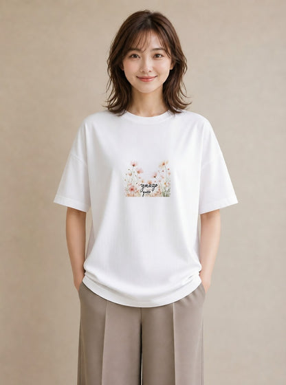 グラフィックTシャツ レディース コスモス 秋桜 花 花柄 イラスト ギフト 母の日 白T YMAZO