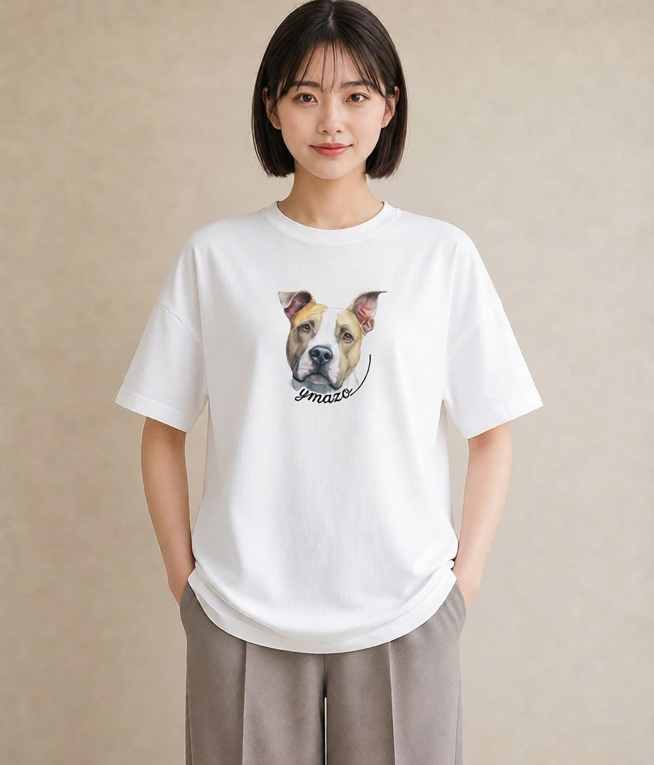 デザインTシャツ レディース 愛犬 犬 いぬ イラスト お洒落 女子会 お揃い 白T YMAZO