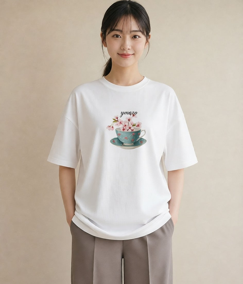 プリントTシャツ レディース ハーブティー 食べ物 フード イラスト レトロ ギフト 母の日 白T YMAZO