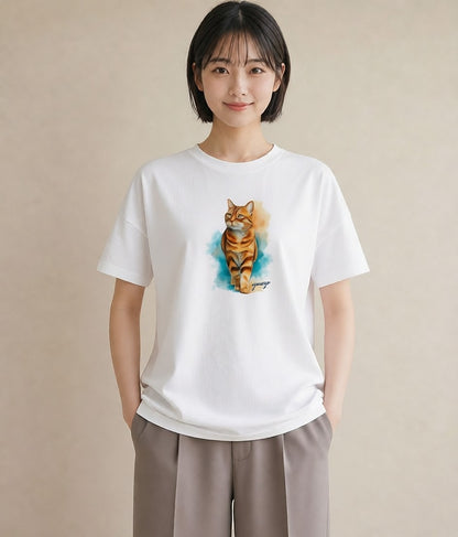 Tシャツ レディース 三毛猫 みけねこ 三毛 猫 ねこ イラスト ゆるコーデ ギフト 母の日 白T YMAZO