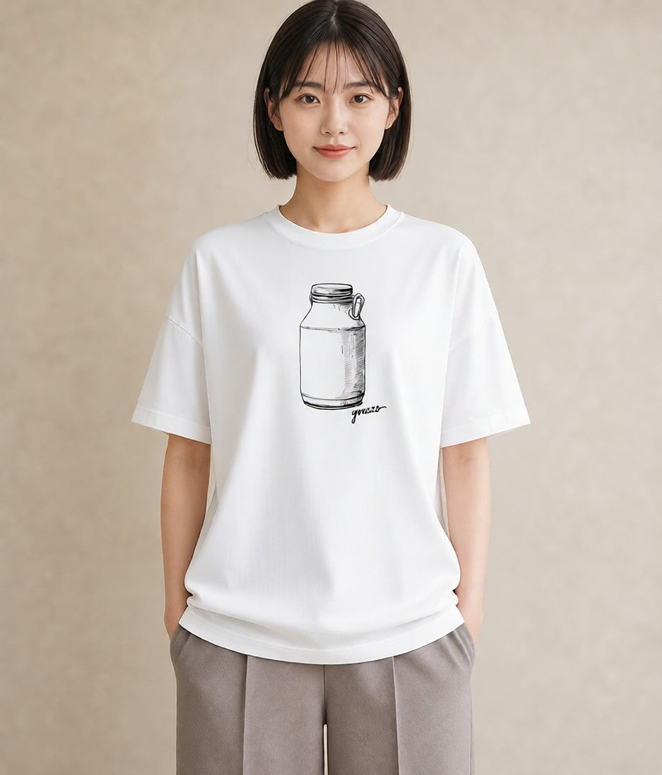 プリントTシャツ レディース ミルク 食べ物 フード イラスト ゆるかわ 女性 旅行用 白T YMAZO